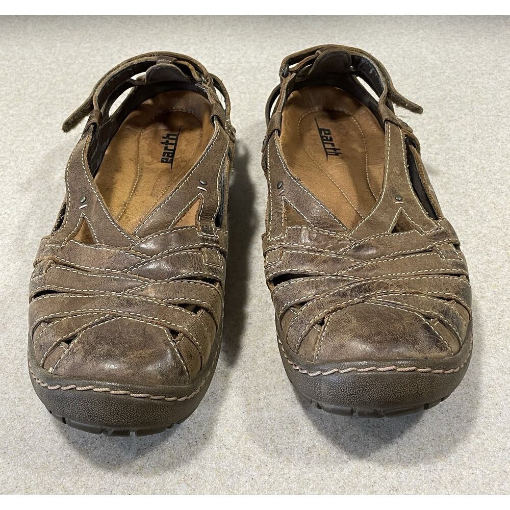 Earth Brown Leather Sandals Women’s Size 8B Adjustable Ankle Strap Breathable - Picture 2 of 15